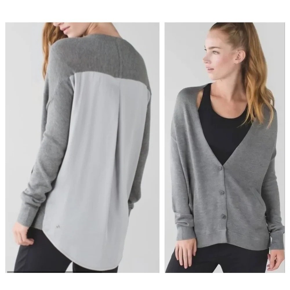 Lululemon Size 4 "Cardi in the Front" Cardigan Sweater Gray Grandpa Grandma Core